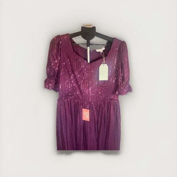 Ivy City Co Clara Dress Plum Sequins Fit Flare Puff Sleeve Holiday XXL  NWT - Picture 2 of 14